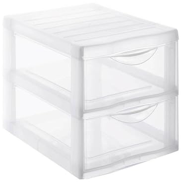 SUNDIS Orgamix, schubladenbox aus Kunststoff, 2 transparente Schubladen für A4-Papier, Höhe 25,5 cm, stapelbar, ideal für Schreibtisch, Unterricht, Dokumente, Zubehör