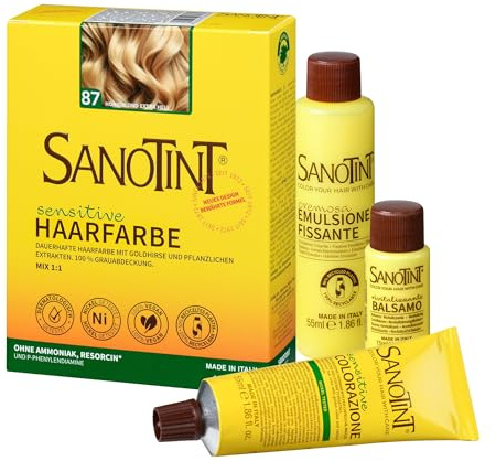 Sanotint - Haarfarbe Sensitive Nr. 87 Honigblond Extra Hell - Naturnahe dauerhafte Haarfarbe mit Goldhirse und wertvollen pflanzlichen Extrakten – 100% Grauabdeckung – vegan - 125 ml
