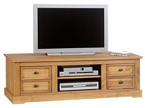 IDIMEX TV-Lowboard Kent, schöner Fernsehschrank aus Kiefer massiv gebeizt/gewachst, praktisches HiFi-Möbel mit 4 Schubladen, attraktives Sideboard mit Zwei Nischen
