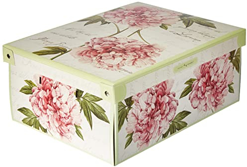 Lavatelli Scatola Floreale in cartone con coperchio, per armadio, organizer per vestiti e biancheria, per cambio stagione o per confezione regalo, Media, Peonie 32x42x17,5 cm