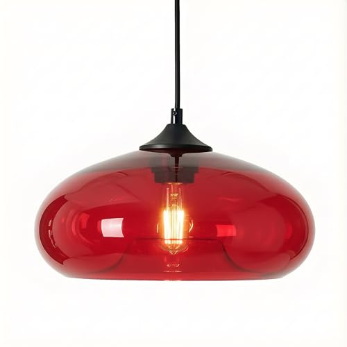 HJXDtech Lámpara de techo de cristal multicolor con pantalla de lámpara, industrial, vintage, E27, para cocina, dormitorio, salón (rojo)
