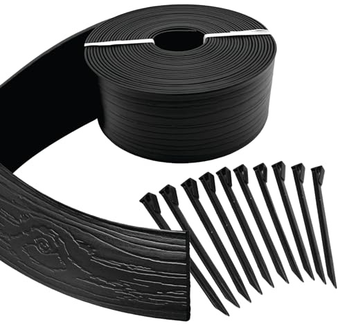 Master Mark Landscape Edging Coil, 40 ft x 4 inch Tall Garden Edging Border for Lawn and Pathways, Terrace Board, Black, 10 Stakes