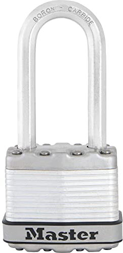 MASTER LOCK Heavy Duty Padlock, Security Level 8/10, Keyed, Laminated Steel, Weatherproof, Long Shackle