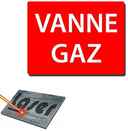 Plaque gravée autocollante 20x15cm vanne gaz fond rouge
