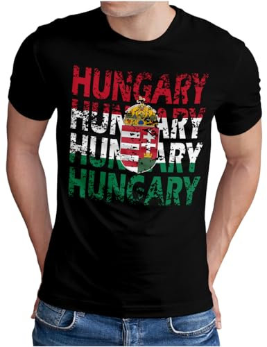 OM3® - Hungary - T-shirt Ungern Magyarország Fotboll Världskopp Soccer Fanshirt Sporttröja, S – 5XL, svart, L