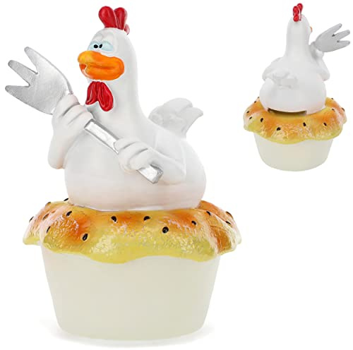 alles-meine.de GmbH große Spardose - lustiges Huhn mit Gabel/Suppenhuhn - stabile Sparbüchse aus Kunstharz/Polyresin - Trinkgeld Restaurant - Gutschein/Sparschwein - fü..