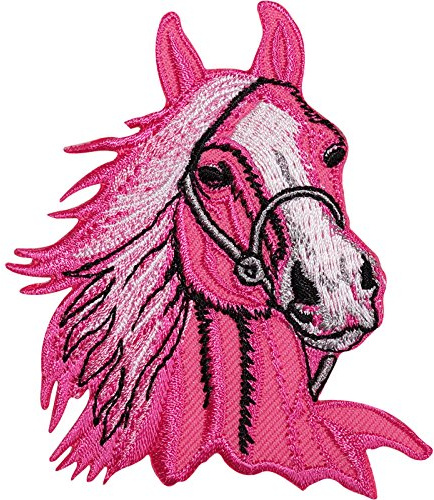 Pink Horse Pony bestickter Aufnäher zum Aufbügeln oder Aufnähen, Reiterjacke, Hemd, Tasche, Abzeichen
