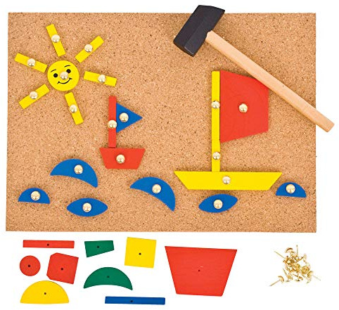Bigjigs Toys Pin-a-Shape Set, Tap Art Kit with Pin Board & Wooden Shapes