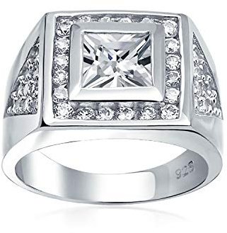 Personalisieren Sie geometrisches Dreieck Quadrat Prinzessschliff AAA CZ Solitär Unisex Statement Damen Übergröße Herren Verlobungs- und Ehering Breites Band für Herren .925 Sterlingsilber Anpassbar