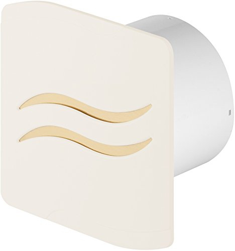 Design Badventilator Ø 100 mm Hochglanz cremeweiß mit Feuchtigkeitssensor Timer Nachlauf und Rückstauklappe Lüfter Ventilator Front Wandlüfter Badlüfter Ventilator Einbaulüfter Bad Küche leise