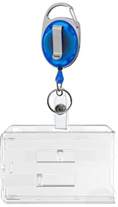 Karteo Ausweishülle mit Ausweishalter Jojo ausziehbar [1 Stück] blau mit Clip und Karabinerhaken Kartenhalter transparent horizontal für 2 Karten
