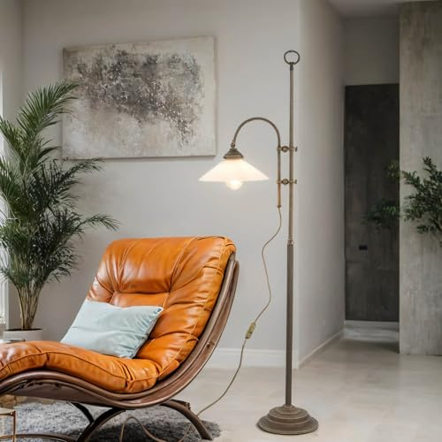 Licht-Erlebnisse Premium Stehleuchte aus Messing Antik E27 bis 40W 230V Glas matt Wohnzimmer Lampe Leuchte innen Beleuchtung Bodenleuchte Bodenlampe