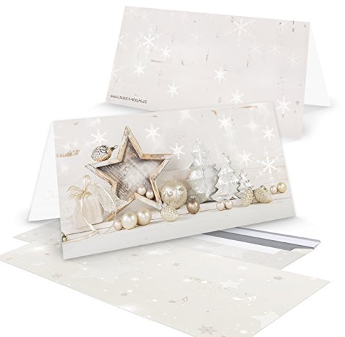 Logbuch-Verlag 20 Weihnachtskarten beige weiß natur mit Kuvert 10,5 x 21 cm Foto-Motiv - Klappkarte Doppelkarte Weihnachten