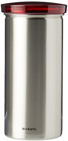 Brabantia 476181 Barattolo per Cialde di Caffé in Acciaio Anti- Impronta, Opaco FPP, Copperchio Rosso