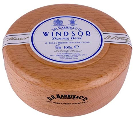 DR Harris & Co Beech Wooden Shaving Bowl with Windsor Shaving Soap