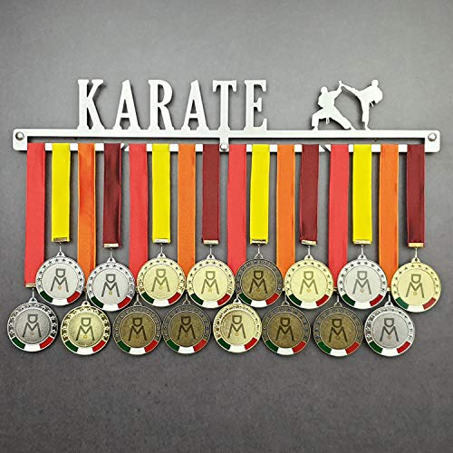 MEDALdisplay Karate - Medaillen Aufhänger - Wandhalterung für Medaillens Kampfkunst, Karateka - Medaillenhalter - Sport Medal Hanger - Gebürsteter Edelstahl - 100% Made in Italy