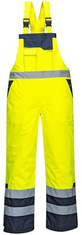 Portwest S489 Hi-Vis Contrast Winter Bib and Brace Insulated Waterproof | Yellow, X Large, EN ISO 20471 Class 2, EN 343 Class 3:1, EN 342, Loose Fit, Ergonomic Quick Release Buckle, Back Patch Pocket