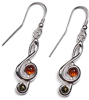 Classique de la Baltique Cognac et vert Ambre et argent Boucles d'Oreilles Clé de Sol