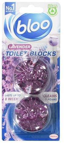 Bloo In Cistern Twin Blocks Violet with Long Lasting Anti-Limescale Cleaning, Foaming & Purple Water Technology