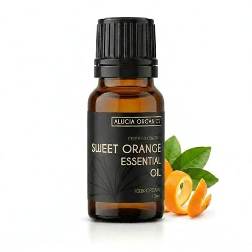 Alucia Organics Aceite esencial de naranja dulce orgánico certificado, 10 ml.