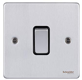 Schneider Electric Ultimate Low Profile - Single 2 Way Light Switch, GU1512BBC, Brushed Chrome with Black Insert