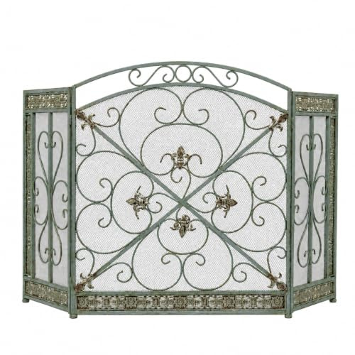 Deco 79 Metall-Kaminschutz, faltbar, 3-teilig, mit Fleur-de-Lis- und Scrollwork-Motiven, 132 x 2,5 x 78,7 cm, Schwarz | Funkenschutz für Wohnzimmer, 3 Paneele, mit Lilien-Akzenten