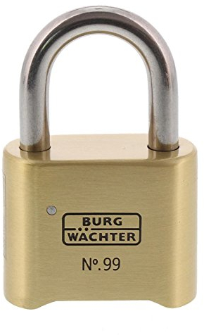 Burg Wächter Vorhängeschloss, Rostfrei, mit Zahlenschloss, 7,9 mm Bügelstärke, Massiver Messingkörper, 99 Ni 50 SB