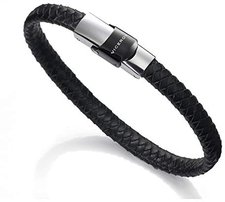 Viceroy Brazalete para Hombre Yard Acero Inoxidable y Piel, 21,5 cm – 6097P09010, 21.5 Centimeters, Cuero, Sin Piedra