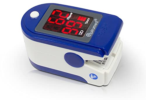 QUIRUMED Pulsioxímetro portátil medidor de pulso y saturación de oxígeno (SpO2), Monitor de pulso, Pantalla LED, Lectura instantánea, Batería de larga duración, 30h