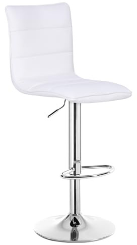 WOLTU Sgabello da Bar Elegante Moderno Sedia Alta con Schienale Poggiapiedi PU Cromato Altezza Regolabile Girevole per Cucina Ristorante 1 Pezzo Bianco