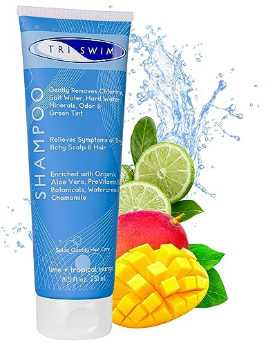 TRISWIM Shampoo per la rimozione del cloro, 241 g, rimuove cloro, bromo, minerali di acqua dura e acqua salata, idrata e ripristina i capelli, sicuro per capelli trattati con colore, lime + profumo di