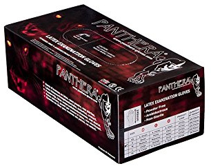 Panthera Powder Free Latex Examination Tattoo Gloves, Medium, Black, 100-Piece