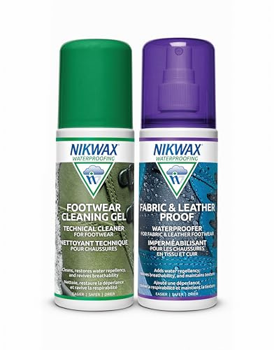 Nikwax Fabric & Leather Footwear Cleaning and Waterproofing Duo-Pack, 125ml, Spray On, Restores DWR Water Repellency, Shoe Care, Boot & Footwear Cleaner, Rain Protection, Safe for Gore-Tex