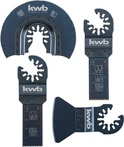 kwb AKKU-TOP Multitool Sägeblätter - Werkzeug-Set, 4-teilig, inkl. CV Tauchsägeblatt, halbrundem HSS Segment-Sägeblatt und Spachtel