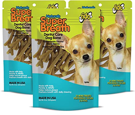 Fido - Super Breath Dental Care Bones for Dogs - 21 Treats/Pack (3 Pack) - Dog Dental Treats for Small Dogs, Made in USA, Dog Dental Chews Help Reduce Plaque, Tartar Buildup & Freshens Breath