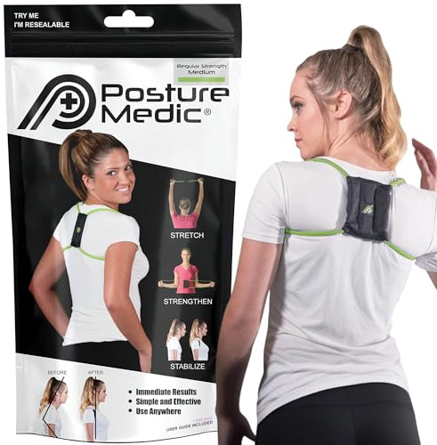 PRIMEKINETIX PostureMedic Posture Corrector for Men & Women - Back Brace for Hunchback Kyphosis Tech Neck - Dynamic Resistance Training Strengthens Back Muscles - Doctor Recommended - Green - Medium