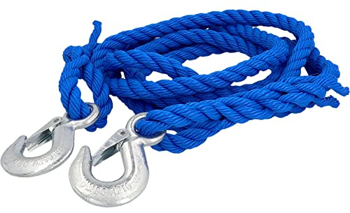 cartrend Abschleppseil 2500 kg, 2 Karabinerhaken, mit Aufbewahrungstasche und Sicherheitsfahne, Länge 4 m, TÜV/GS geprüft, blau