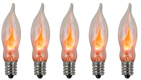 Creative Hobbies® A101 Flicker Flame Light Bulb - 3 Watt, 130 Volt, E12 Candelabra Base, Nickel Plated Base - Dances with a Flickering Orange Glow | 5 Pack