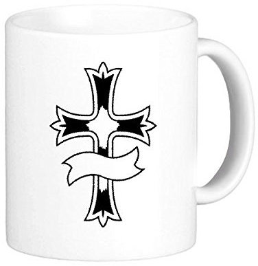 Religion Heiligen Christentum Belief Kirche schwarz Kreuz Kultur, Design Art Illustration Muster Classic Tasse Weiß Keramik Keramik Tasse Milch Kaffee mit Griffe 350 ml