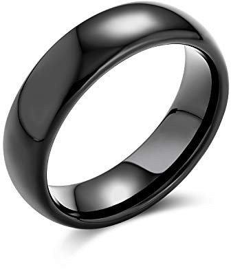 Bling Jewelry Anillo de boda de titanio para parejas, cúpula simple y lisa, negro, para hombres y mujeres, ajuste cómodo, 6MM