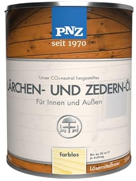 PNZ Lärchen und Zedern Öl für Außen und Innen | Nachhaltig hergestellt mit regionalen Rohstoffen | wasserbasiert | Holz-Terrasse, Gartenmöbel, Gartenhaus, Zaun, Gebinde:0.75L