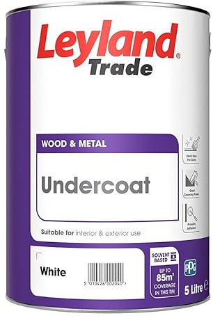 Leyland Trade - Wood & Metal Contract Undercoat - White - 5L | Basecoat for Gloss, Suitable for Interior Wood & Metal, High Opacity, Ideal for New Work