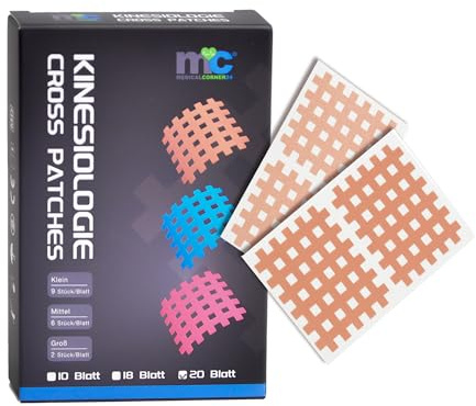 Medicalcorner24 Kinseologie Gittertape 5,2 cm x 4,4 cm 10 Bögen in Beige, Cross Patches, Cross Tape