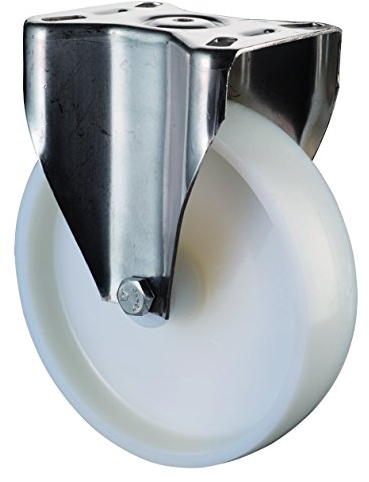 BS Rollen H110.A90.125 Edelstahlrolle, Bockrolle, Ø 125 mm, Anschraubplatte, Kunststoffrad