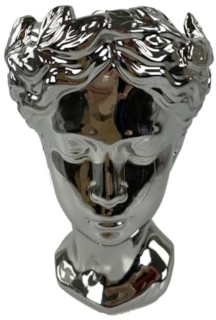 Dekovase Vase Gesicht Blumenvase 25 cm Hoch Deko Modern Design Keramik (Silber)