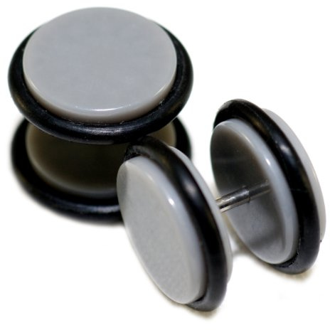 Metallic Gray Color Acrylic Fake Cheaters Faux Illusion Plugs 1/2 inch 12mm 1 Pair Largest