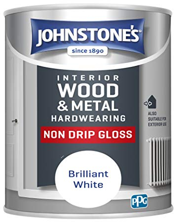 Johnstone's - Wood & Metal Hardwearing - Brilliant White - High Sheen - Non Drip - Gloss Finish - Suitable Paint Interior & Exterior - Dry in 16-24 hours - 14m2 Coverage per Litre - 750ml