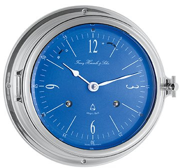 Glasenuhr Schiffsuhr verchromt Glasen-Schlagwerk mechanik Federaufzug Zifferblatt blau Hermle 35068-000132