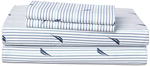 Nautica - Queen Sheets, Cotton Percale Bedding Set, Casual Home Decor (Audley Stripe Blue, Queen)