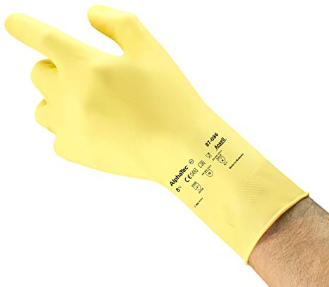 Ansell AlphaTec 87-086 Gants de Travail en Latex, Longs et Réutilisables, Résistance Chimique et Contact Alimentaire, Protection Professionnelle Multiusage, Jaune, Taille S (1 Paire)